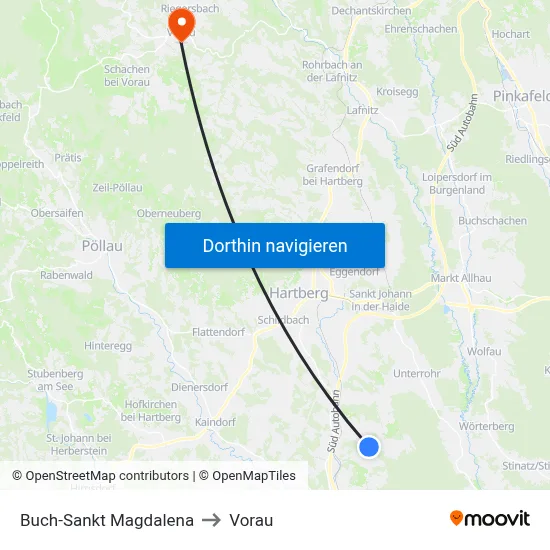 Buch-Sankt Magdalena to Vorau map