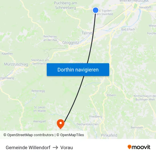 Gemeinde Willendorf to Vorau map