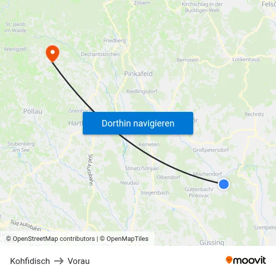 Kohfidisch to Vorau map