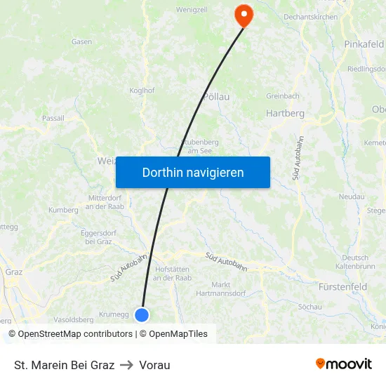 St. Marein Bei Graz to Vorau map