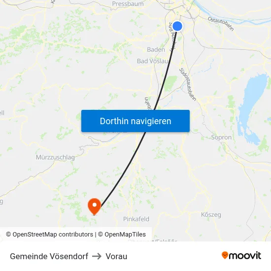 Gemeinde Vösendorf to Vorau map