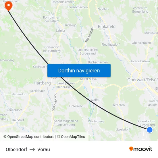 Olbendorf to Vorau map