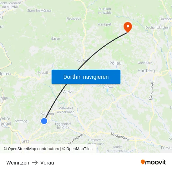 Weinitzen to Vorau map