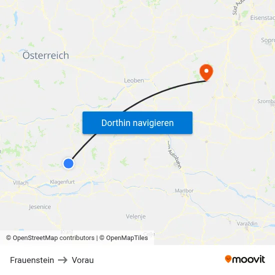 Frauenstein to Vorau map