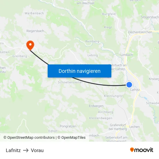 Lafnitz to Vorau map