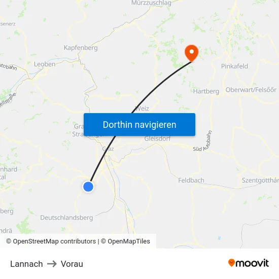 Lannach to Vorau map