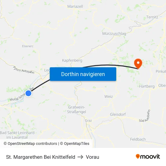 St. Margarethen Bei Knittelfeld to Vorau map