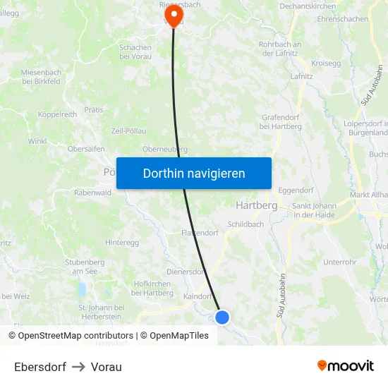 Ebersdorf to Vorau map