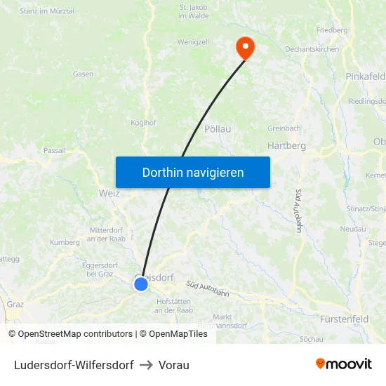 Ludersdorf-Wilfersdorf to Vorau map