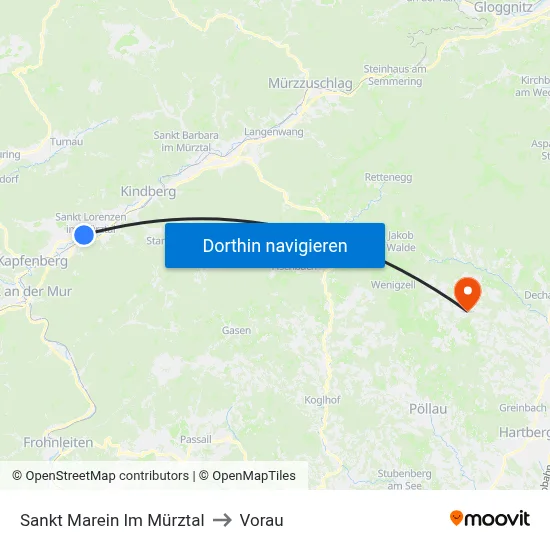 Sankt Marein Im Mürztal to Vorau map