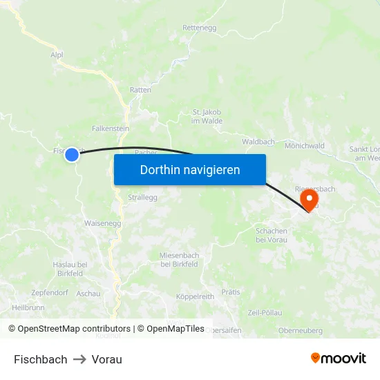 Fischbach to Vorau map