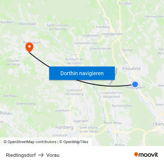 Riedlingsdorf to Vorau map