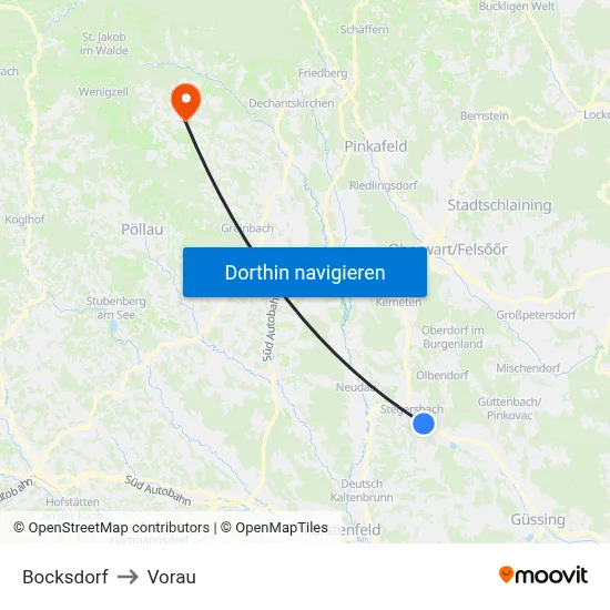 Bocksdorf to Vorau map