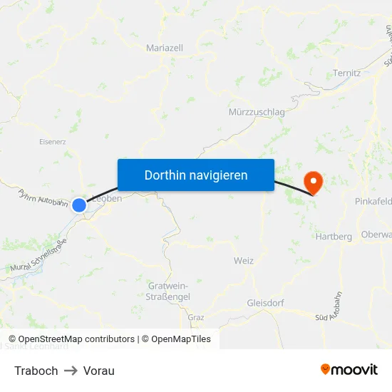 Traboch to Vorau map
