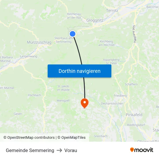 Gemeinde Semmering to Vorau map
