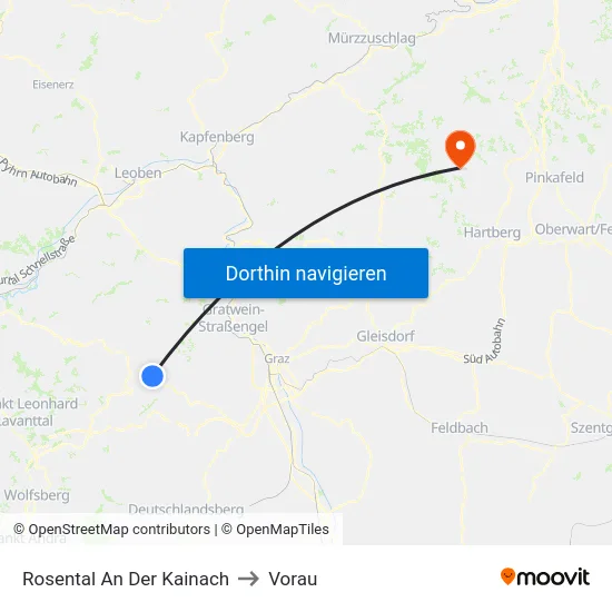 Rosental An Der Kainach to Vorau map