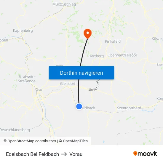Edelsbach Bei Feldbach to Vorau map