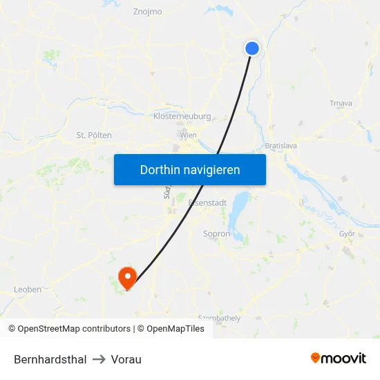 Bernhardsthal to Vorau map