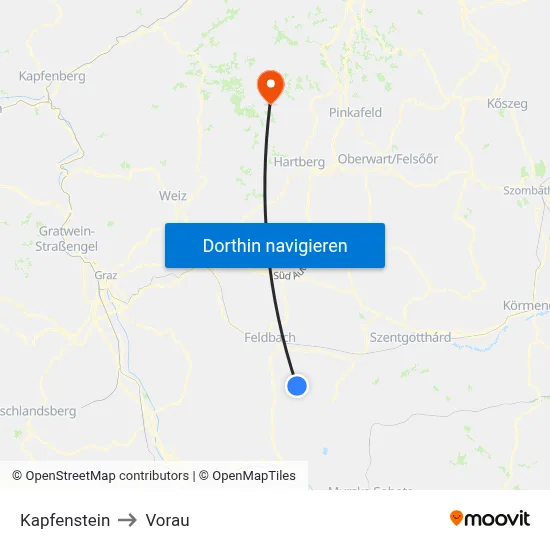 Kapfenstein to Vorau map