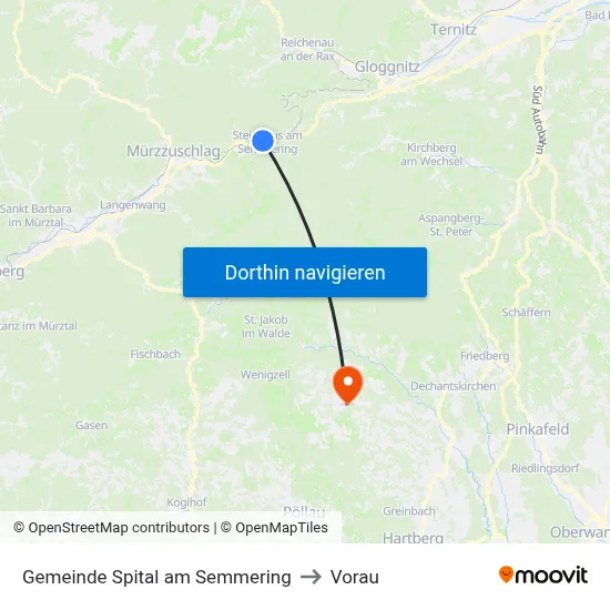 Gemeinde Spital am Semmering to Vorau map