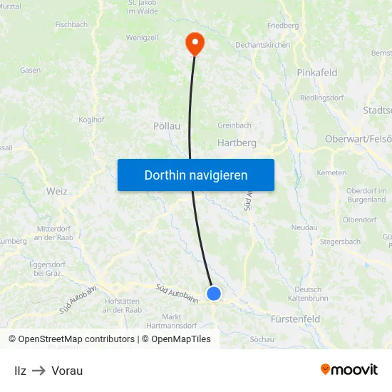 Ilz to Vorau map