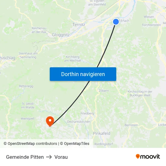 Gemeinde Pitten to Vorau map