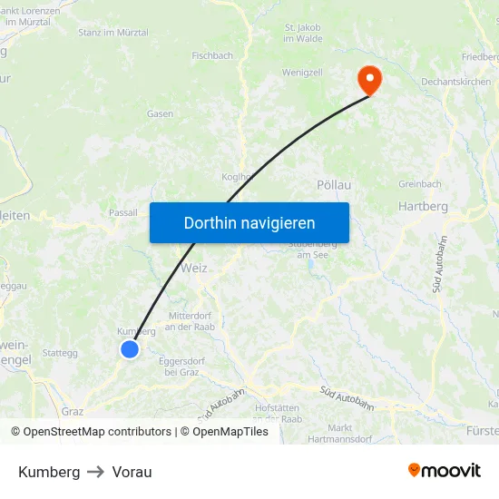 Kumberg to Vorau map