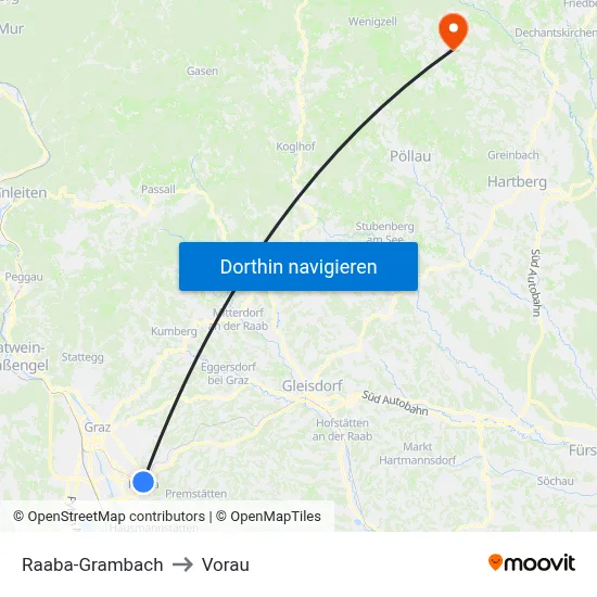 Raaba-Grambach to Vorau map
