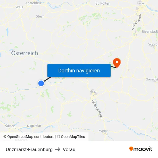 Unzmarkt-Frauenburg to Vorau map