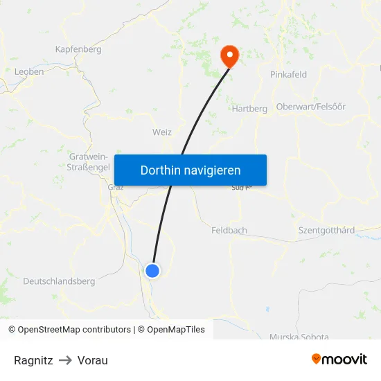 Ragnitz to Vorau map