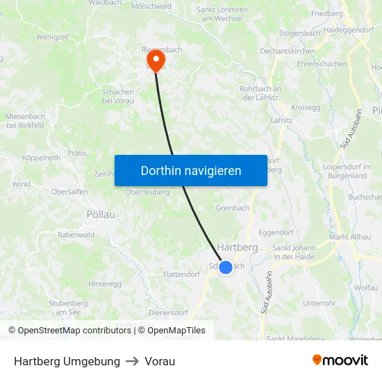 Hartberg Umgebung to Vorau map