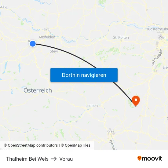 Thalheim Bei Wels to Vorau map