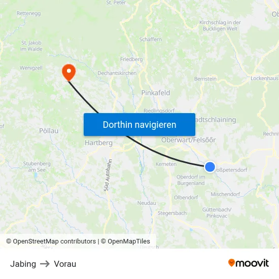 Jabing to Vorau map
