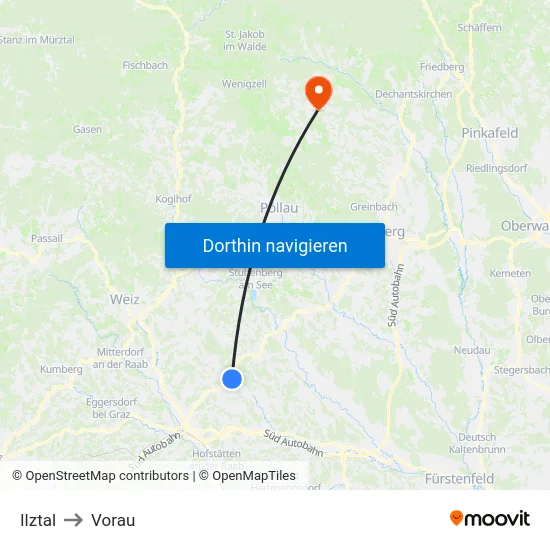 Ilztal to Vorau map