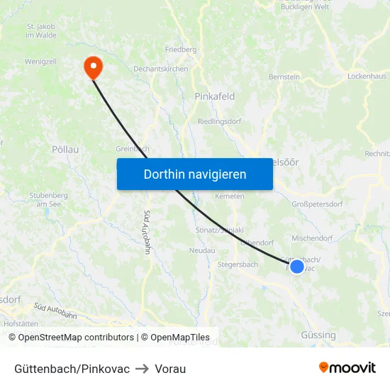 Güttenbach/Pinkovac to Vorau map