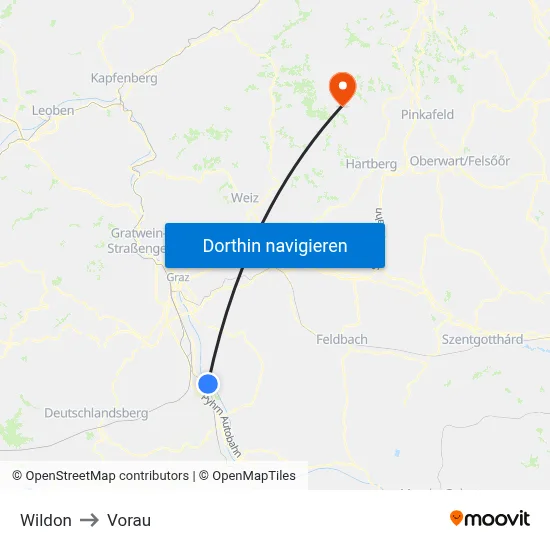 Wildon to Vorau map