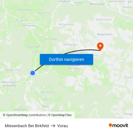 Miesenbach Bei Birkfeld to Vorau map