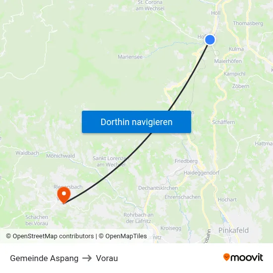 Gemeinde Aspang to Vorau map