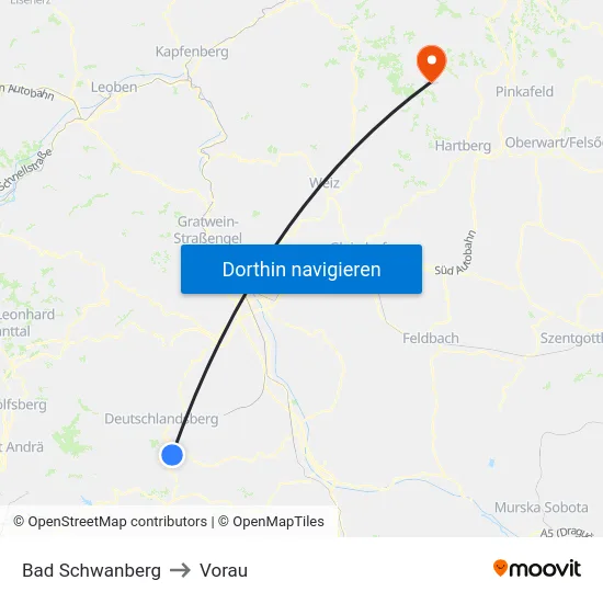 Bad Schwanberg to Vorau map