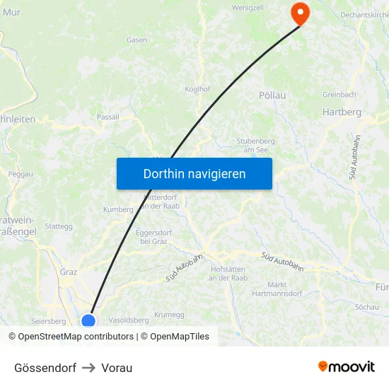 Gössendorf to Vorau map