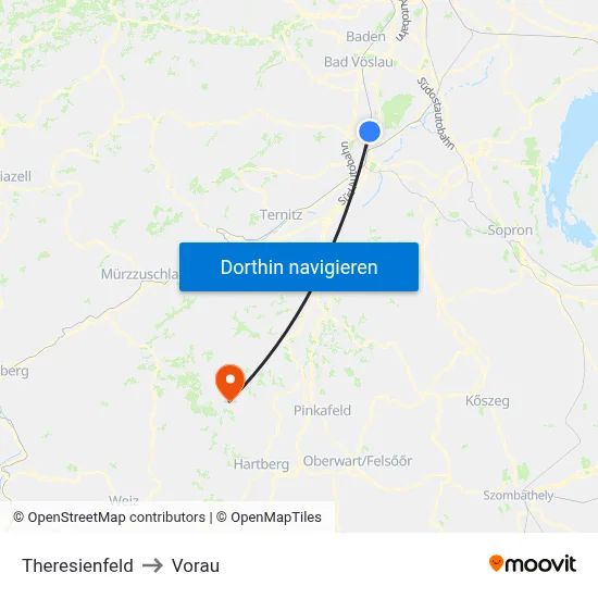 Theresienfeld to Vorau map