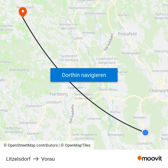 Litzelsdorf to Vorau map