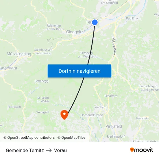 Gemeinde Ternitz to Vorau map