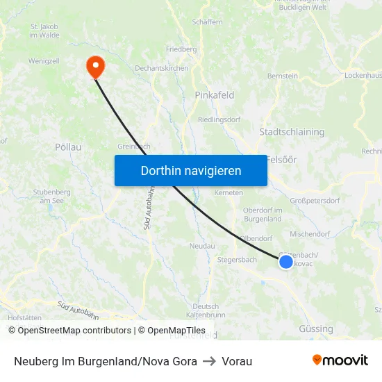 Neuberg Im Burgenland/Nova Gora to Vorau map
