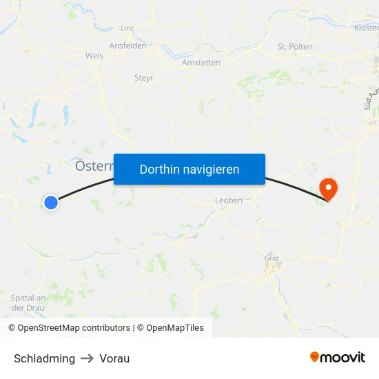 Schladming to Vorau map