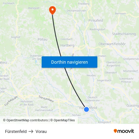 Fürstenfeld to Vorau map