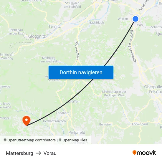 Mattersburg to Vorau map