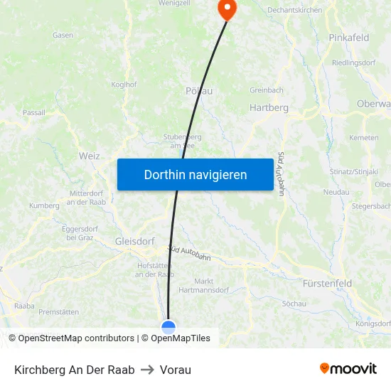 Kirchberg An Der Raab to Vorau map