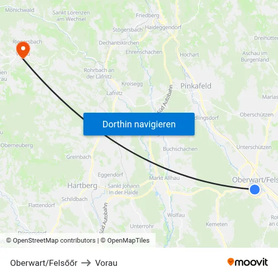 Oberwart/Felsőőr to Vorau map