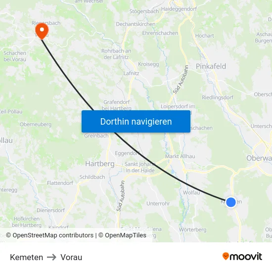 Kemeten to Vorau map